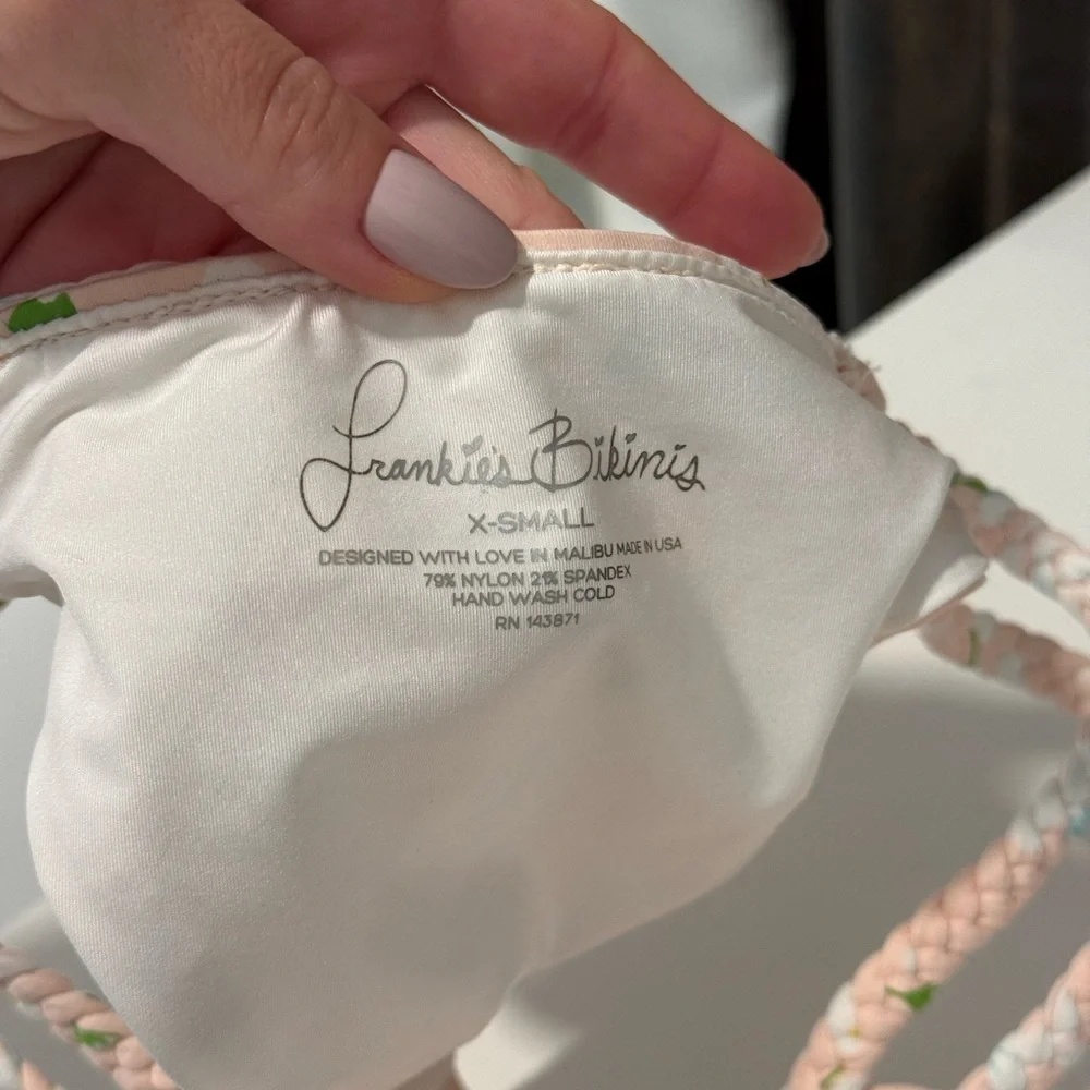 Frankie's Bikinis White and Pink Floral Braided Bikini Bottom
